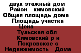 двух этажный дом › Район ­ кимовский › Общая площадь дома ­ 80 › Площадь участка ­ 14 › Цена ­ 3 500 000 - Тульская обл., Кимовский р-н, Покровское с. Недвижимость » Дома, коттеджи, дачи продажа   . Тульская обл.